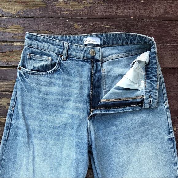 Zara Mid Rise Loose Jeans Folded Cuffs Wide Leg 10 - Picture 6 of 13